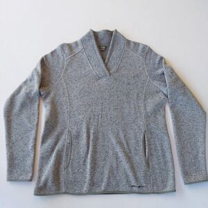 Women's Eddie Bauer‎ Grey Sweater V-Neck Front Size XL